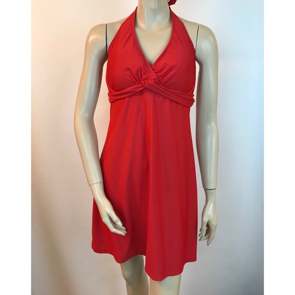 Athleta Swim Dress Red Tie Back Halter 36D/DD Tara - Picture 2 of 7